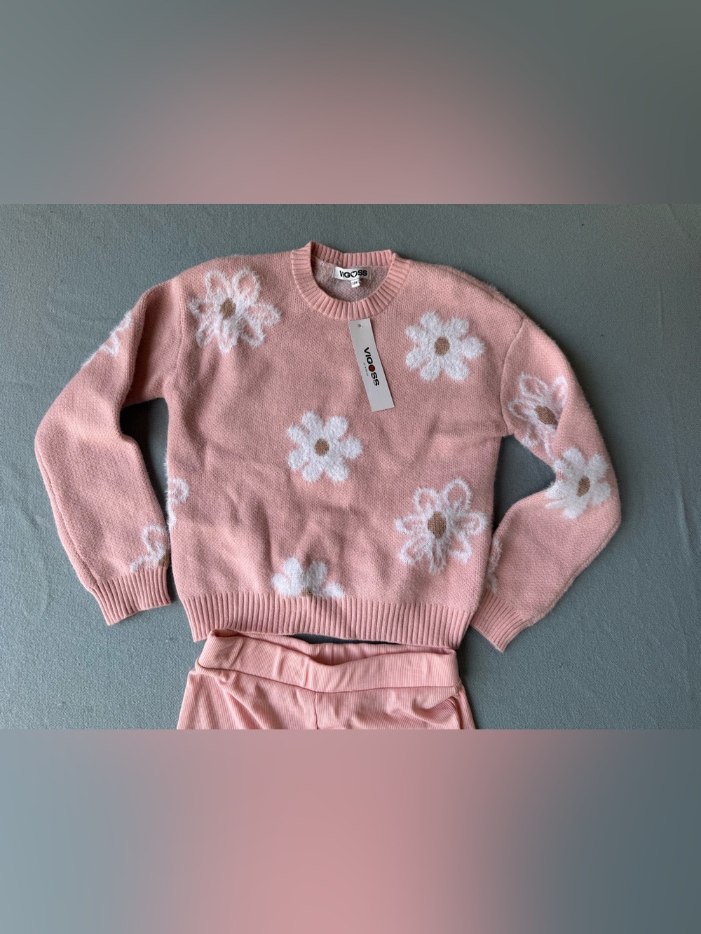 Vigoss Pink Floral Crewneck Sweater girls sz large